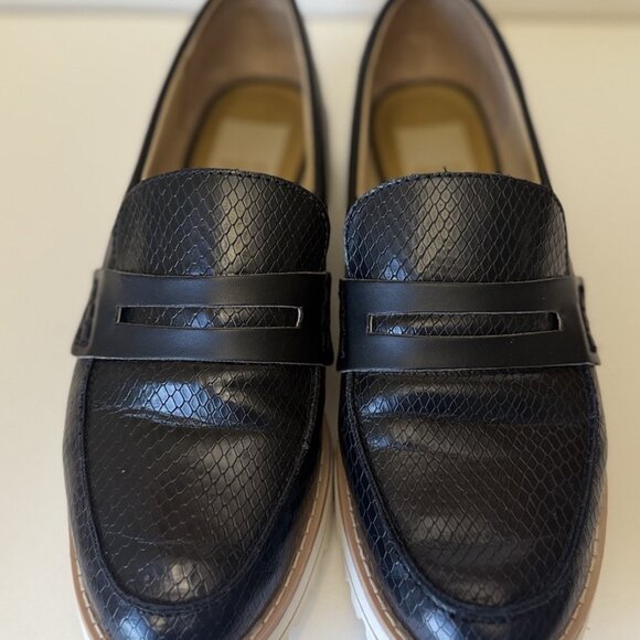 DOLCE VITA Black Chunky Penny Loafers Women's 8.5 Snake Pattern Slip On Shoes - Picture 1 of 16